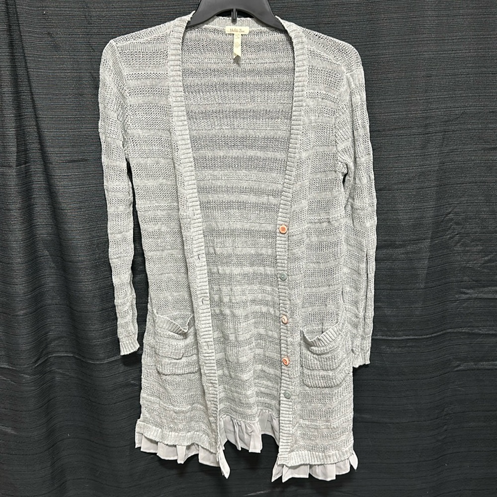 Matilda Jane Stay Cozy Knit Cardigan Duster Womens S Gray Wonderment Mix‎ Button